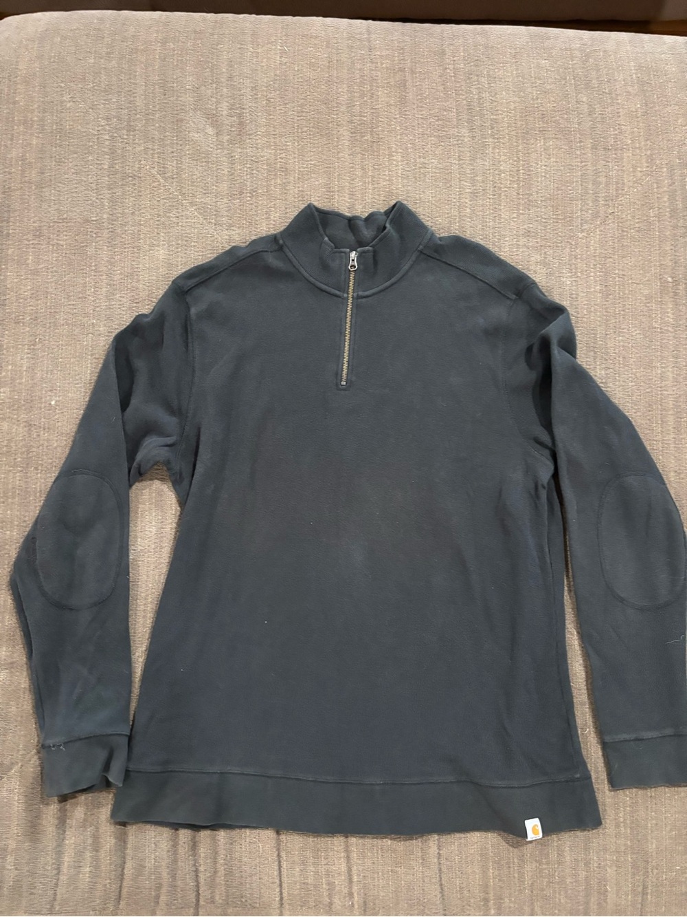 Carhartt Men's Black Quarter-Zip Sweater with Elbow Patches
